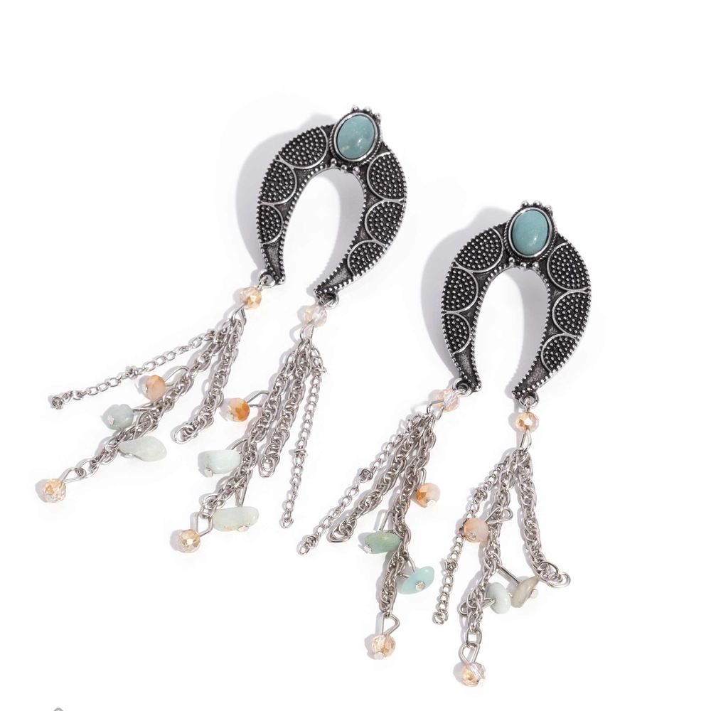 Elegant Silver and Turquoise Dangle Earrings Sahara Sway Blue Post Back Western
